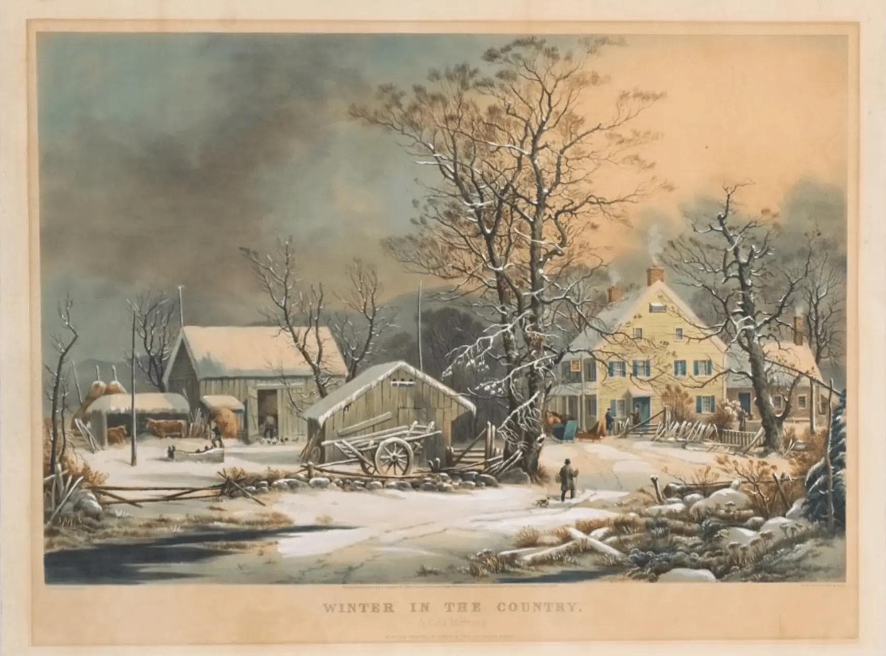 Cozy 1800s house in a winter scene